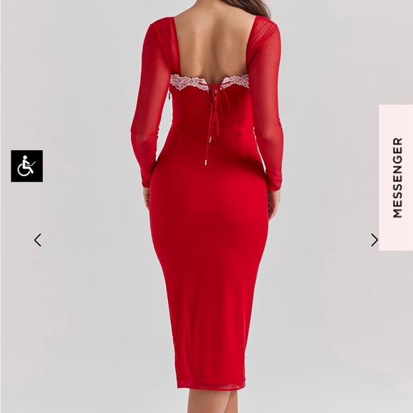 House of CB Red Lace Trim Midi Dress - Picture 2 of 4